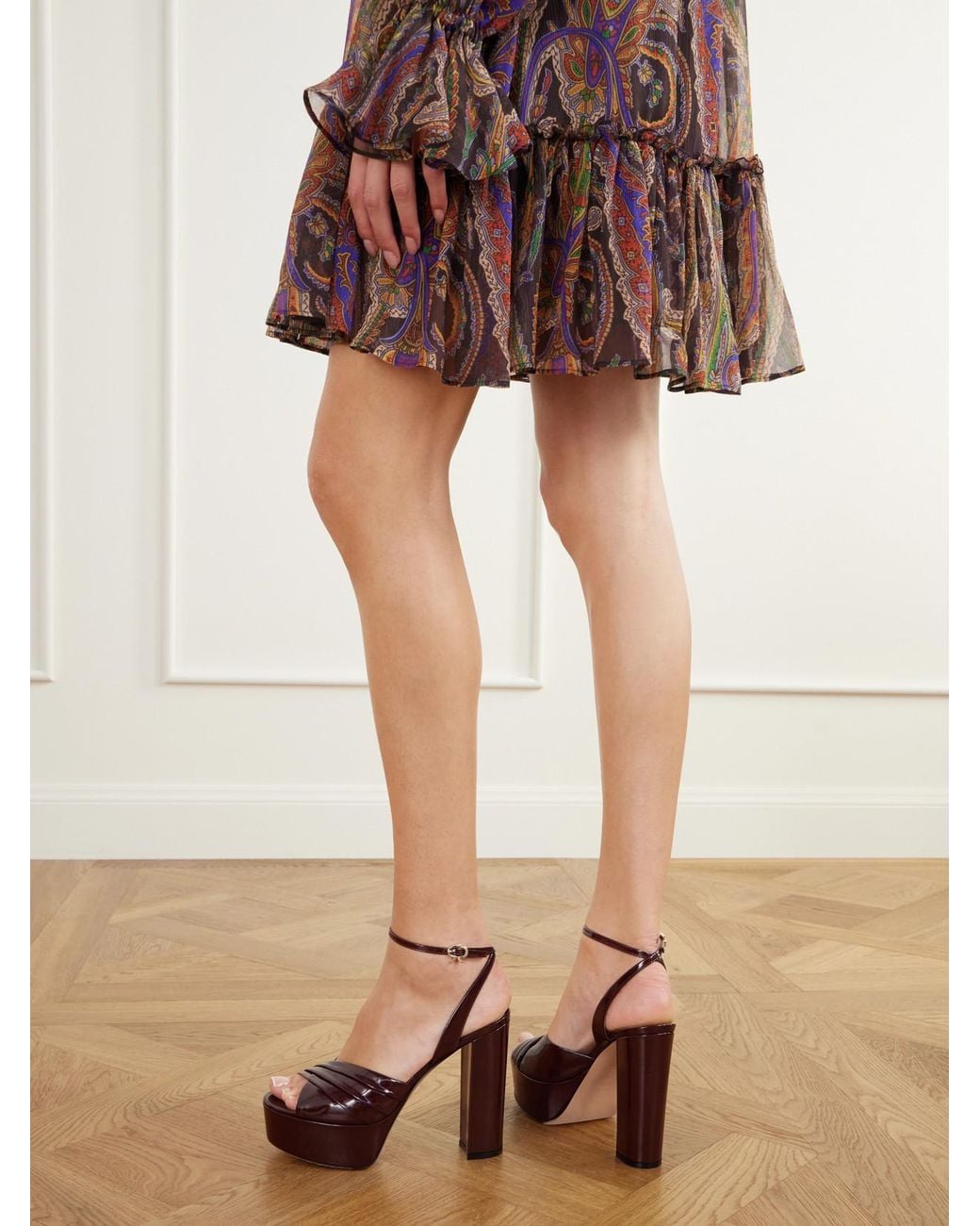 Gianvito Rossi Red 130 Pleated Patent-Leather Platform Sandals
