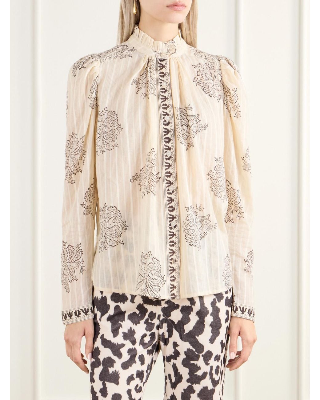 Alix Of Bohemia Natural Artemis Striped Printed Cotton-Dobby Shirt