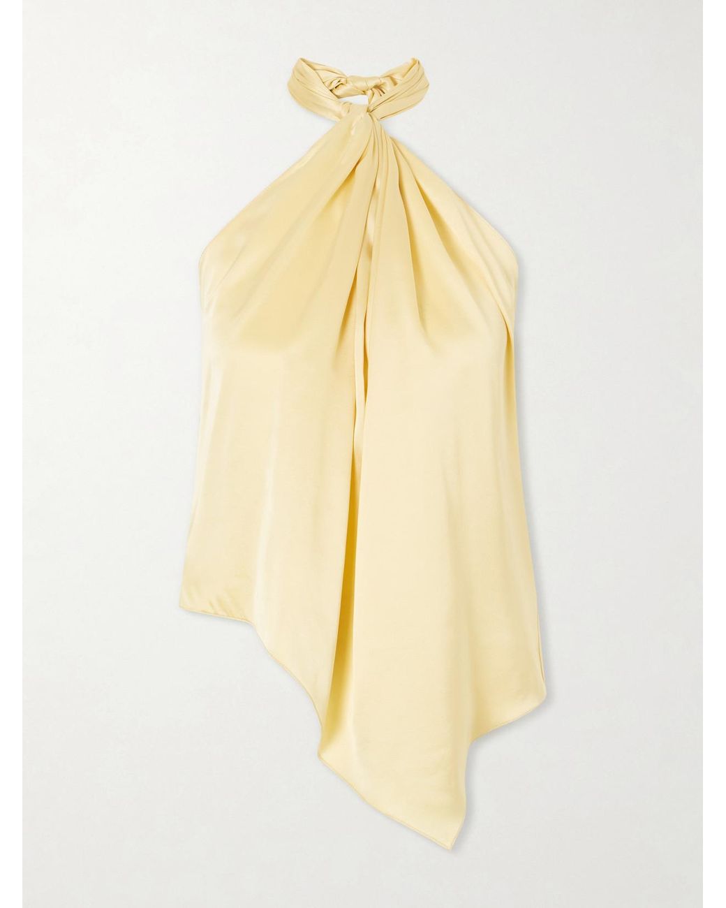 Aflalo Yellow Safira Silk-Satin Halterneck Top
