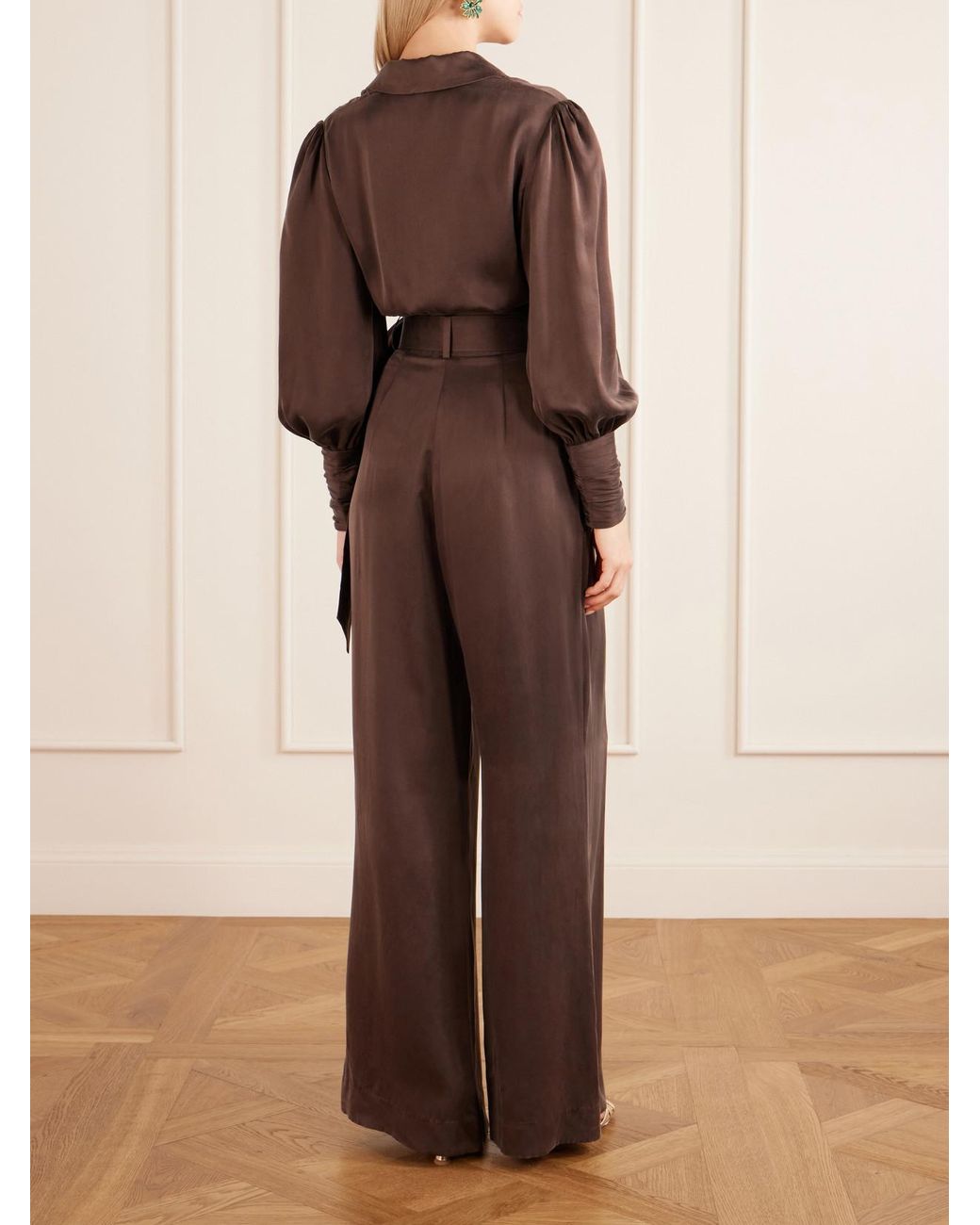 Zimmermann Brown Knot-Detailed Silk-Satin Blouse