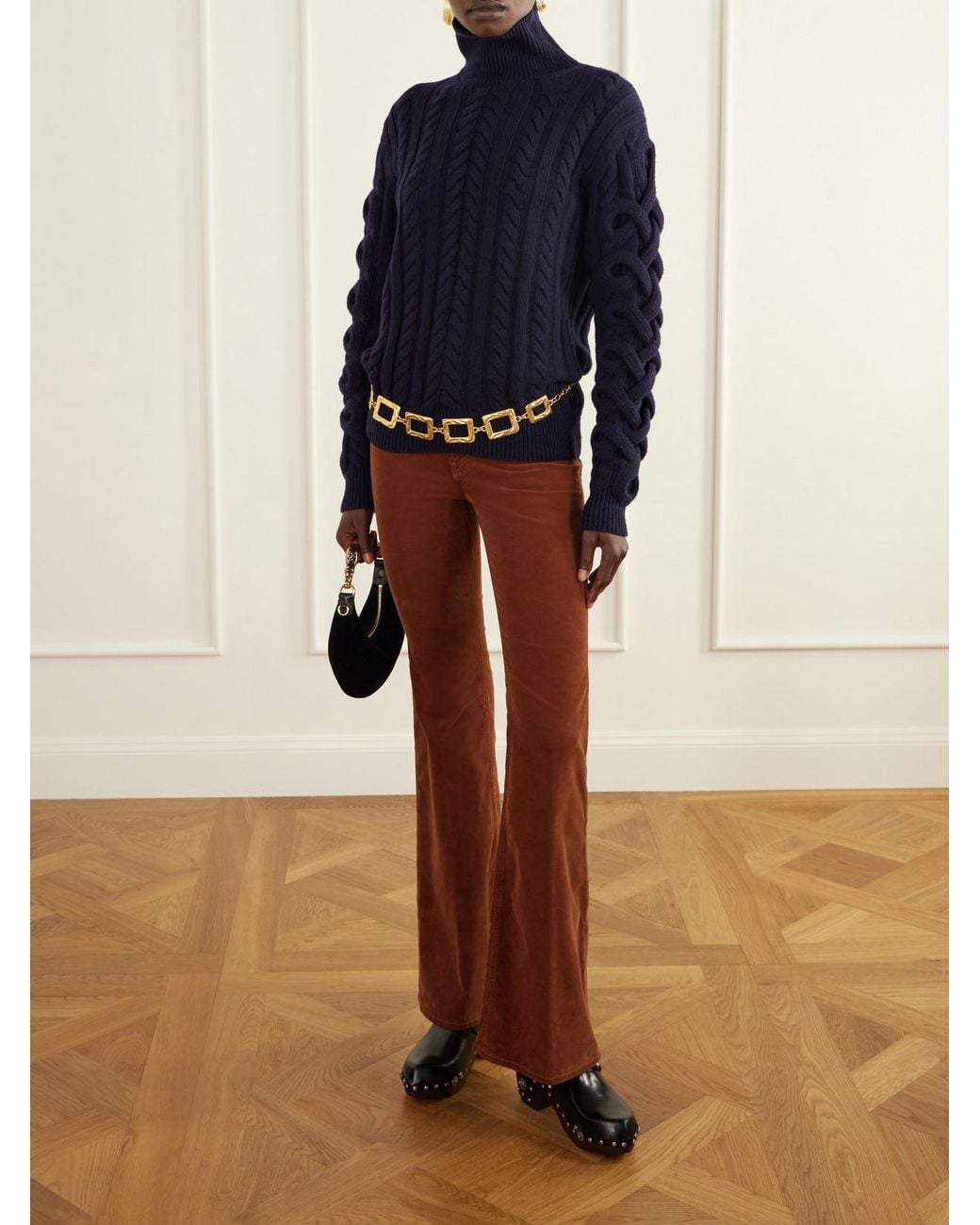 Etro Blue Cable-Knit Wool-Blend Turtleneck Sweater