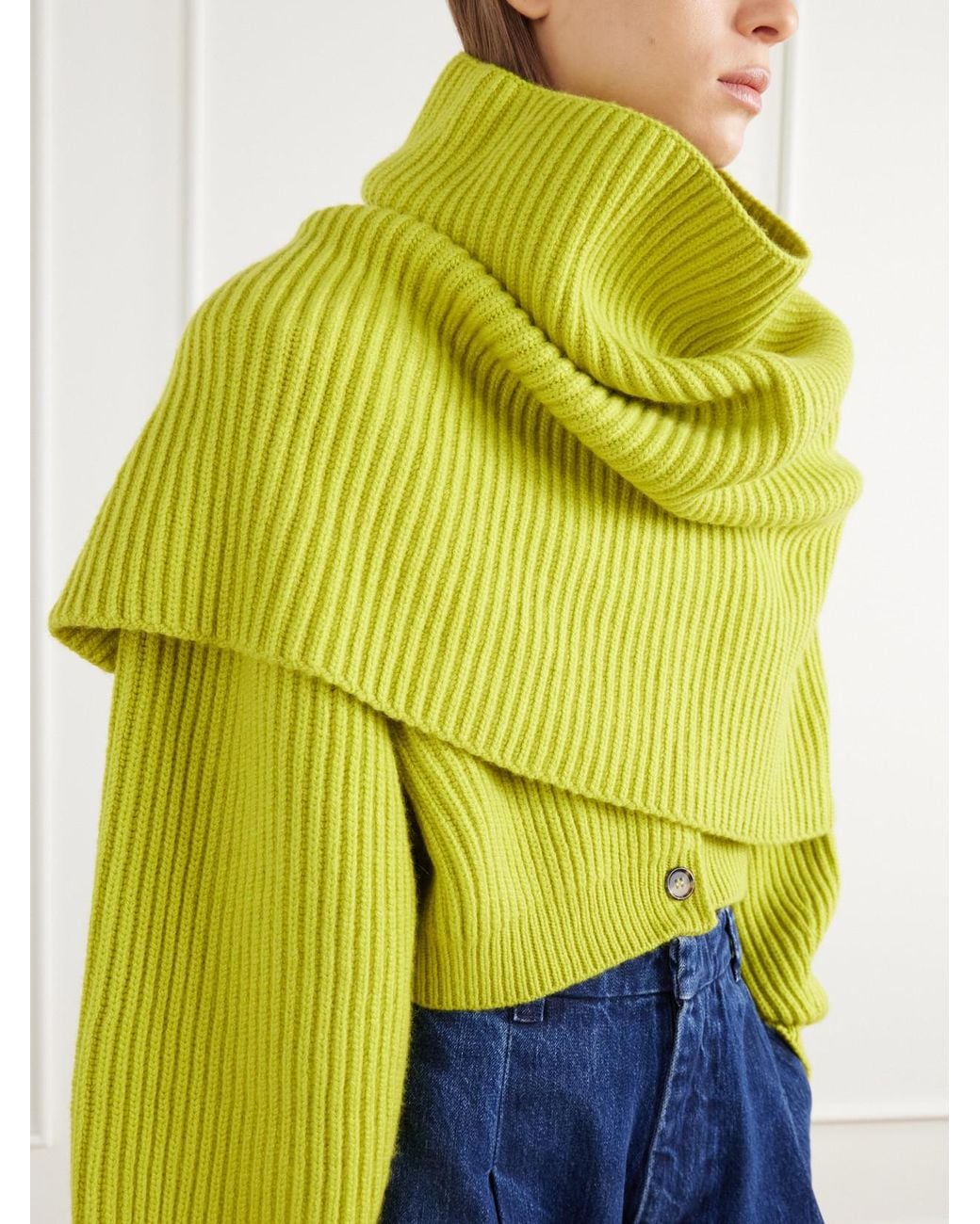 RÙADH Yellow The Lossie Ribbed Cashmere Cape Scarf
