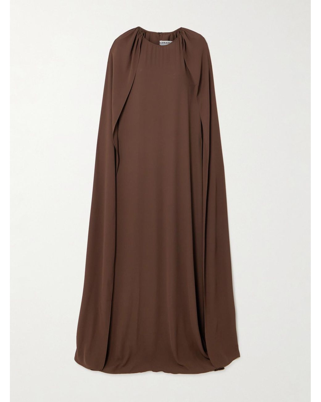 bernadette brown cape dress BERNADETTE Minnie Cape-Effect Crepe De Chine Gown in Brown