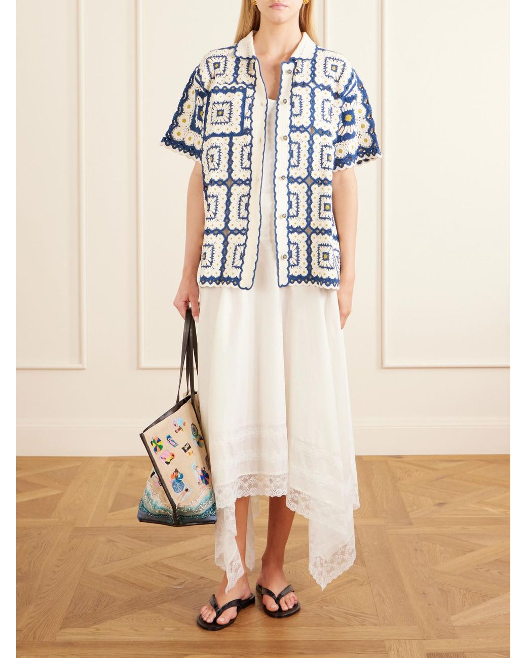 Staud White Ainsley Asymmetric Lace-Trimmed Cotton-Voile Maxi Skirt