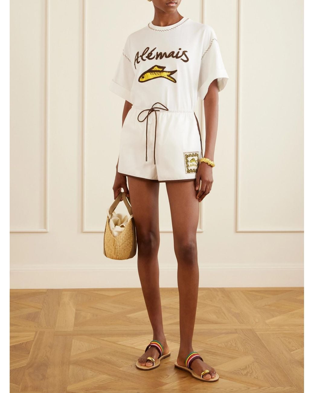 ALÉMAIS White Scuba Embroidered Cotton-Jersey T-Shirt