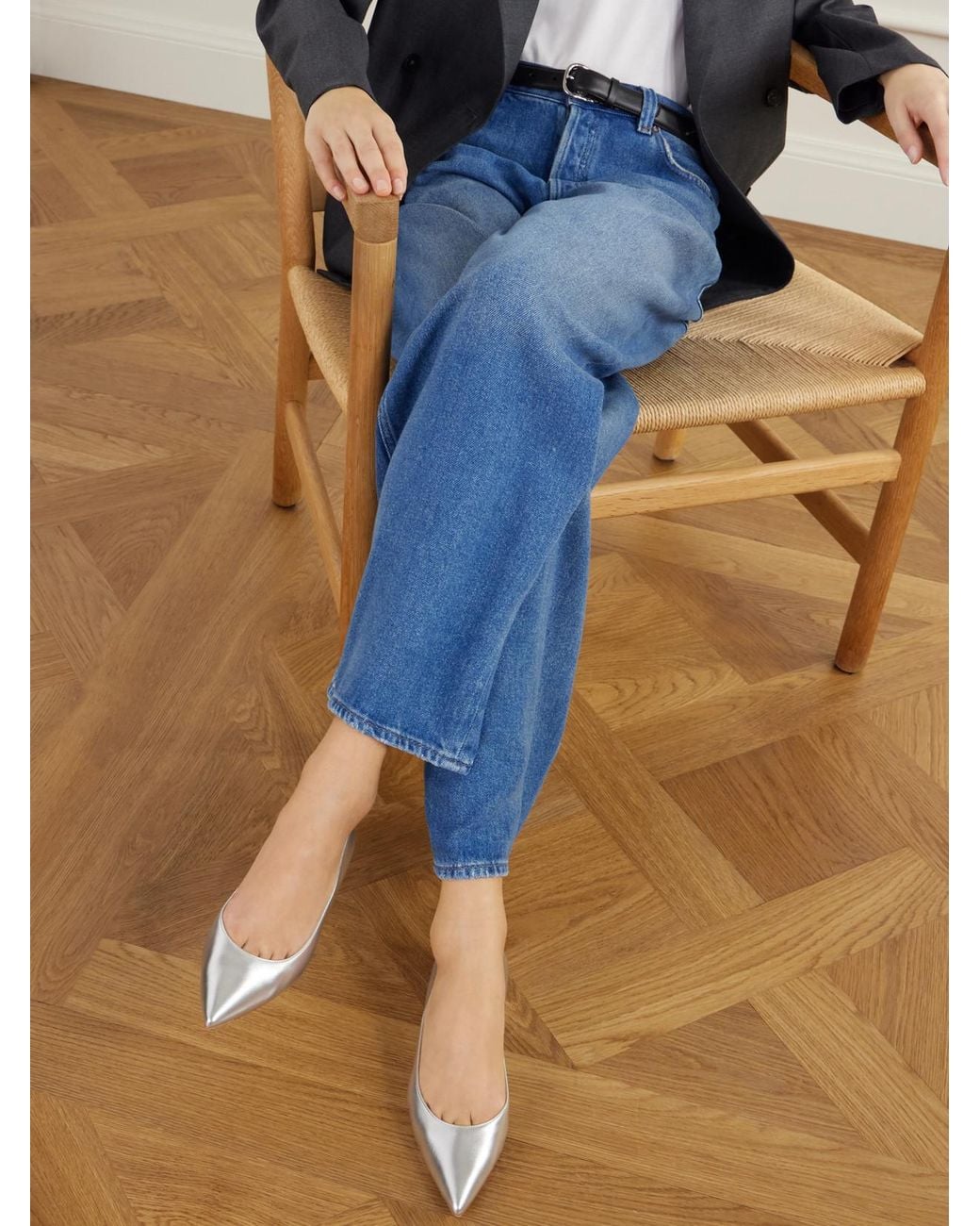 Gianvito Rossi Natural Gianvito Metallic Leather Ballet Flats