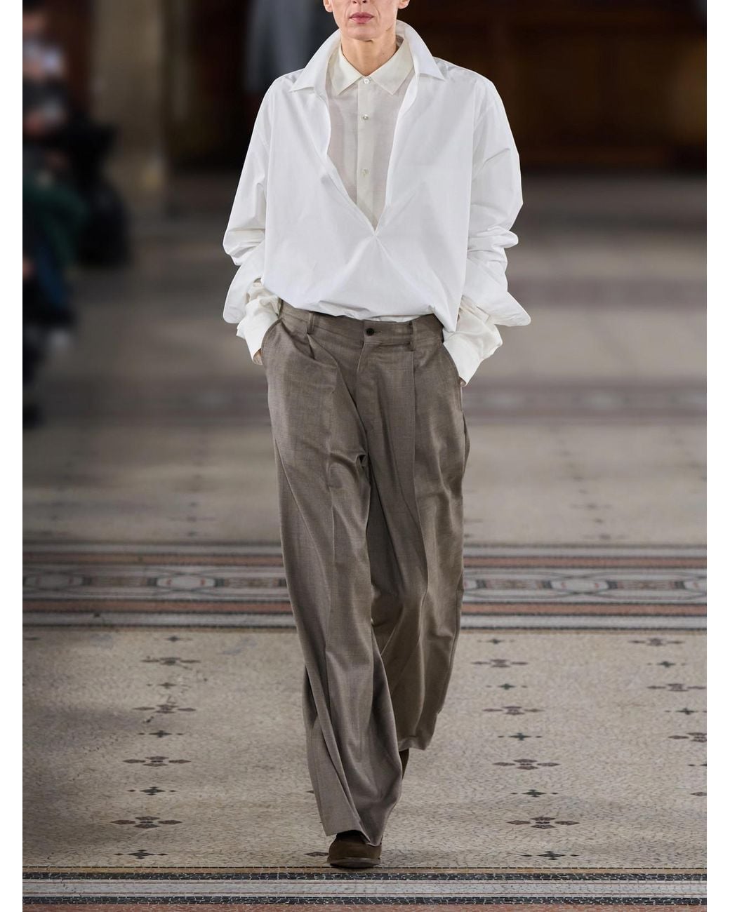 Ssstein Gray Wool Pleated Wide-Leg Pants