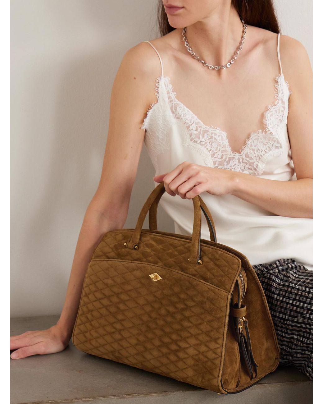 Metier Brown Private Eye Quilted Suede Tote