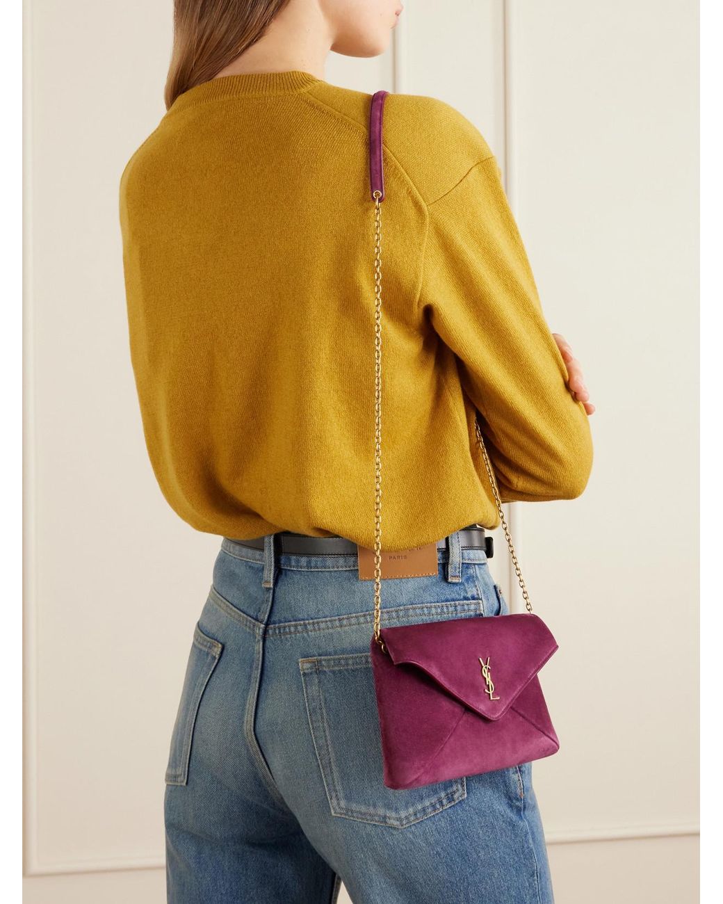 Saint Laurent Purple Cassandre Suede Shoulder Bag