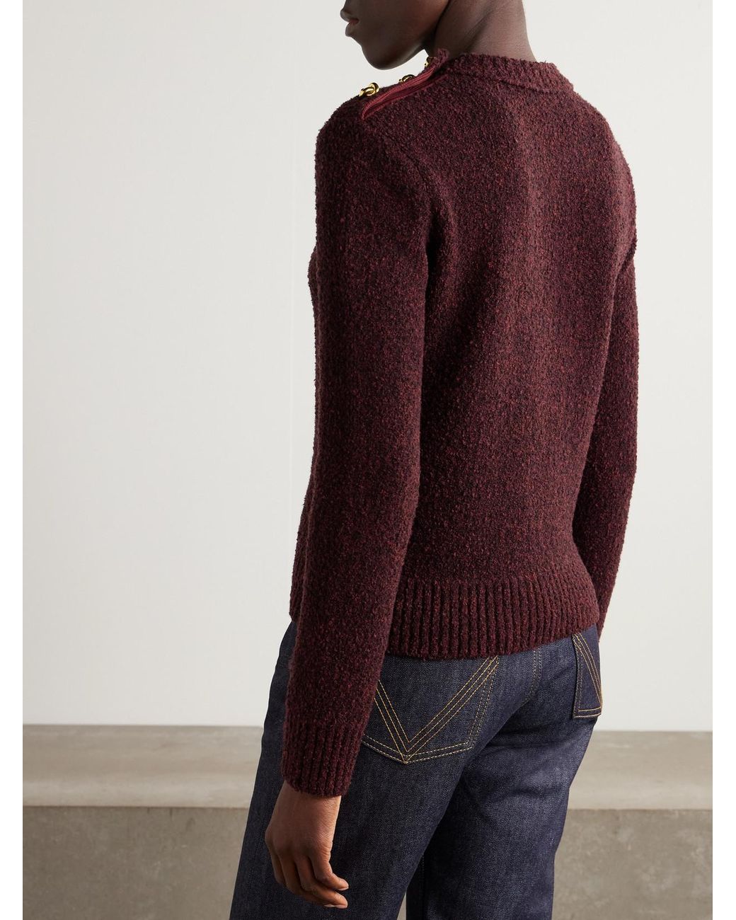 Bottega Veneta Purple Button-Detailed Wool-Blend Bouclé Sweater