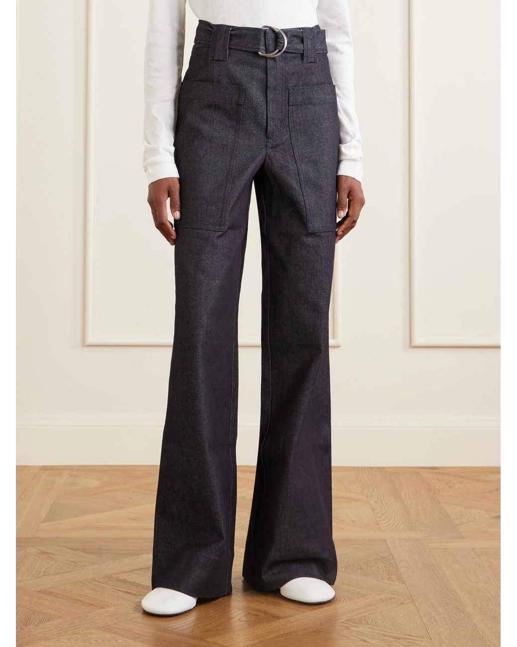 Proenza Schouler Blue Lina Belted Stretch-Cotton Twill Wide-Leg Pants