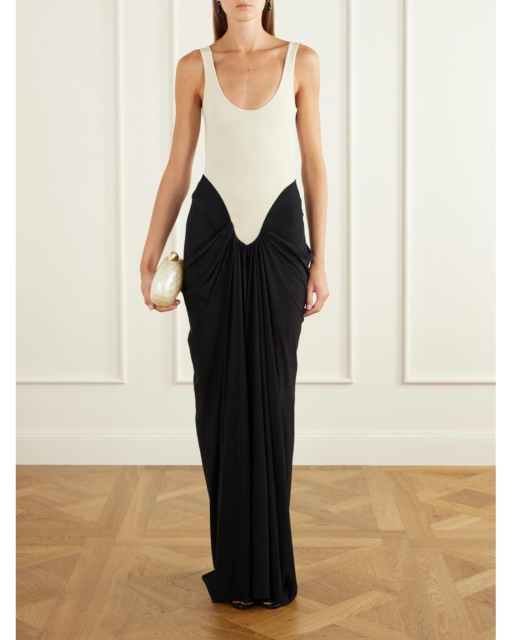Maygel Coronel Black Aria Ruched Two-Tone Jersey Maxi Dress