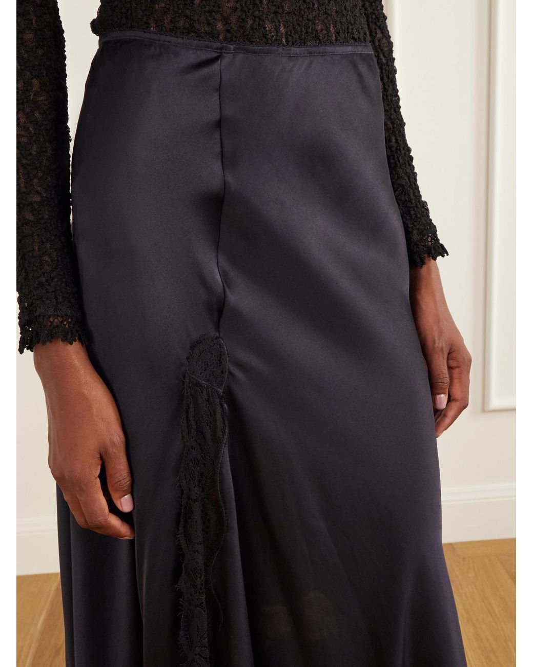 Isabel Marant Blue Alexandra Lace-Detailed Silk-Blend Satin Midi Skirt