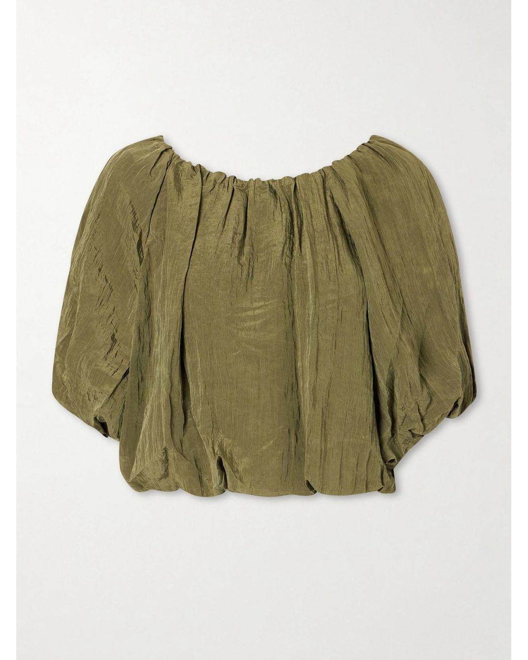 Jonathan Simkhai Green Anni Cropped Gathered Crepon Blouse