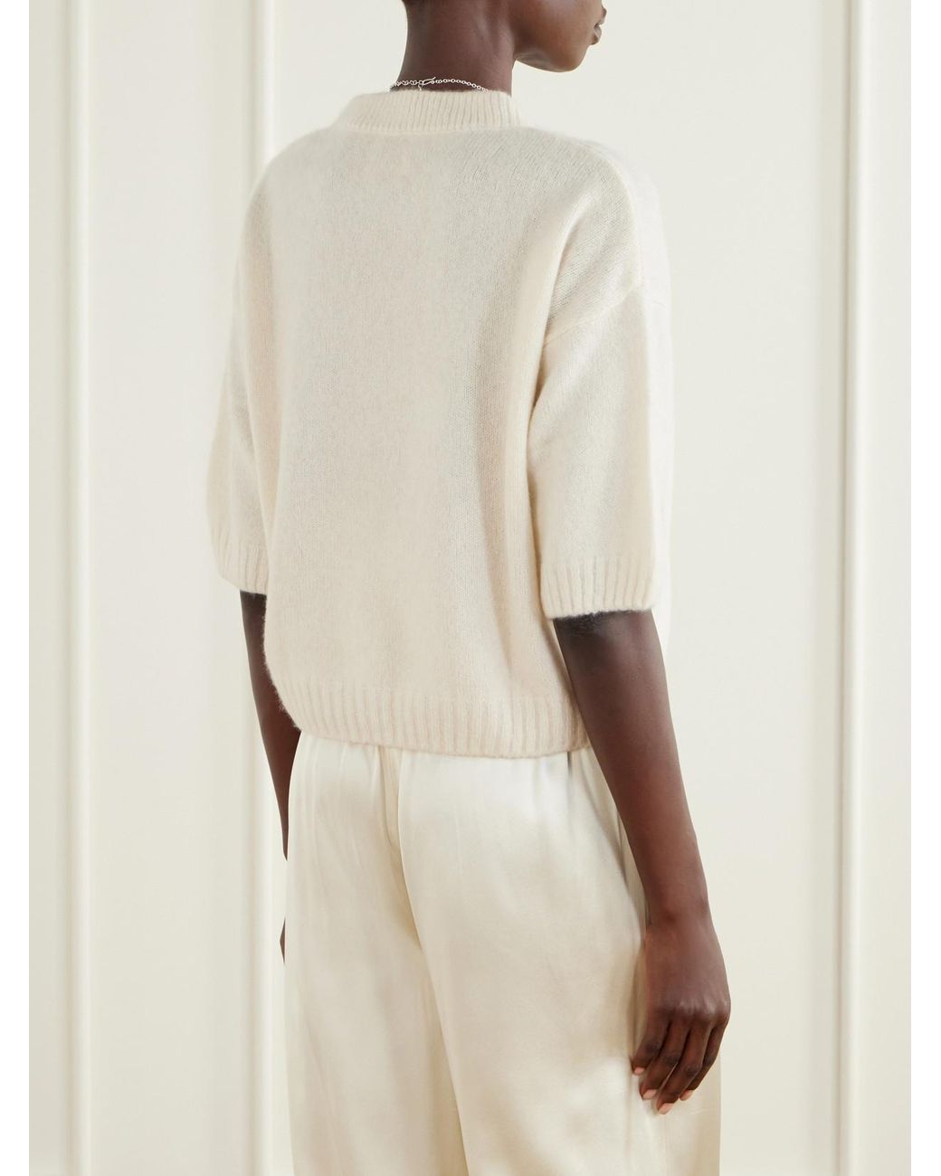 Allude White Cashmere And Silk-Blend Sweater