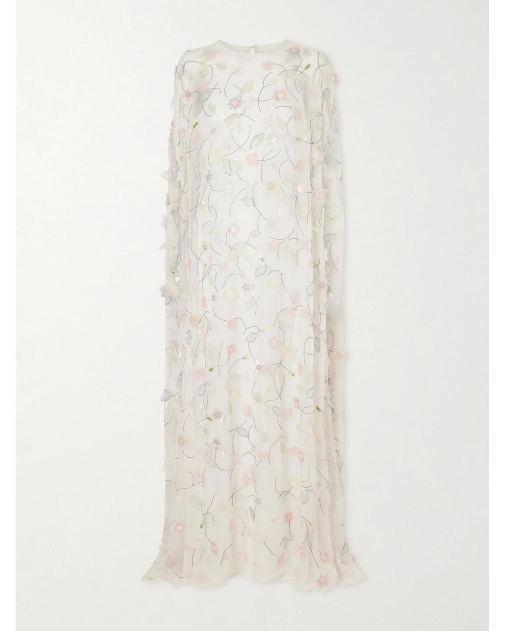 BERNADETTE White Embroidered Sequin-Detailed Recycled Chiffon Gown
