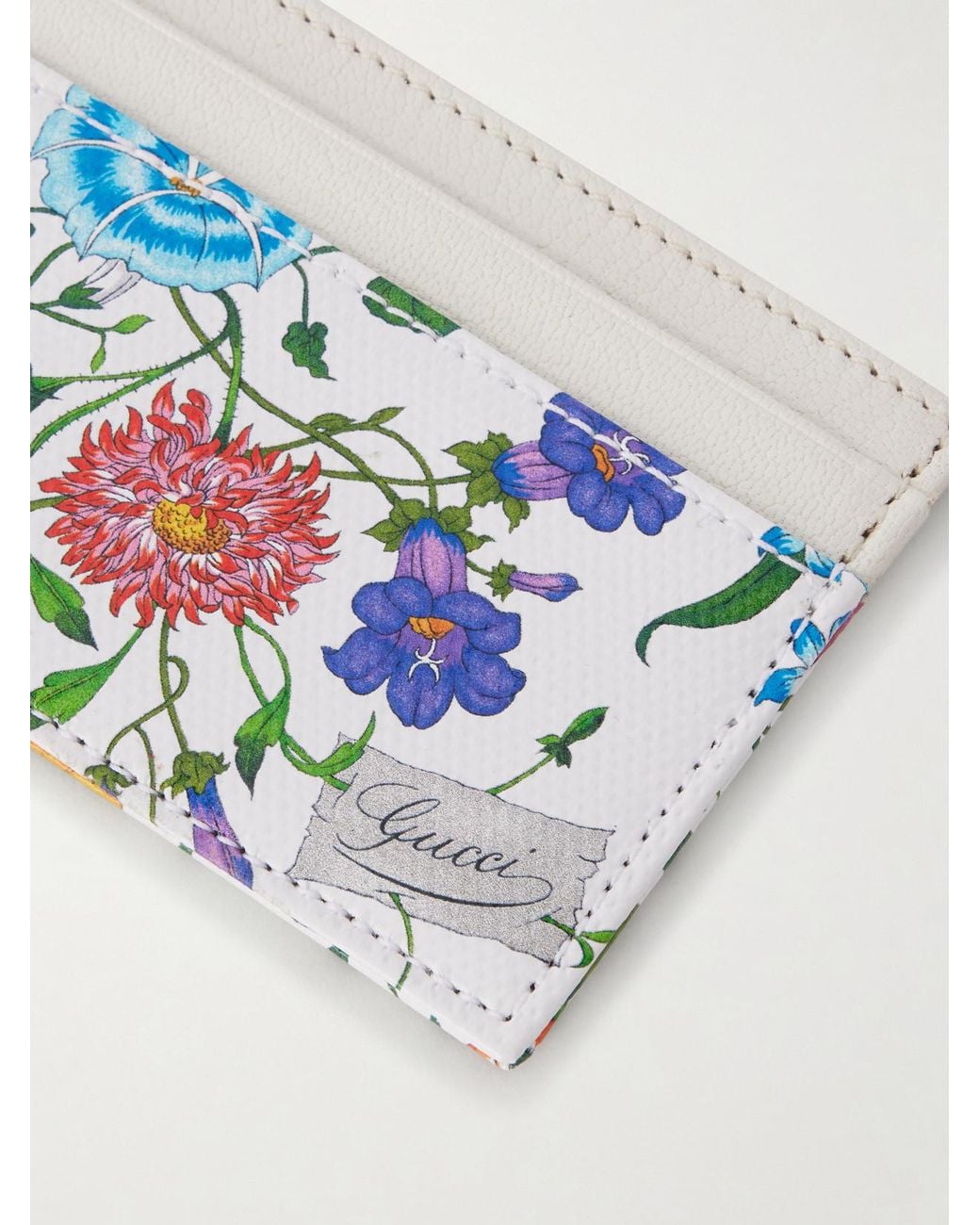 Gucci Blue Floral-Print Leather Cardholder
