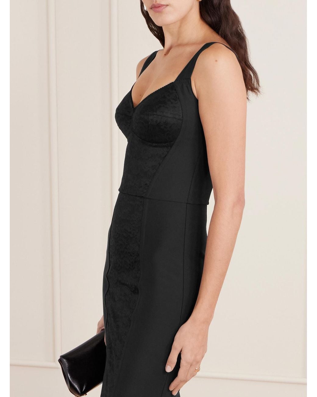 Dolce & Gabbana Lace-Paneled Jersey Midi Dress in Black | Lyst