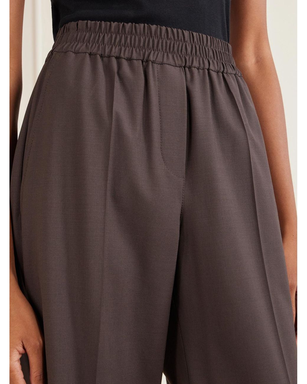 Brunello Cucinelli Brown Wide-Leg Wool-Blend Pants