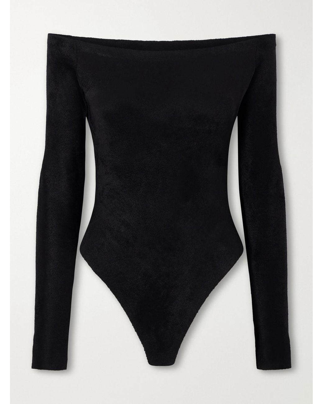 Alaïa Black Off-The-Shoulder Velvet Bodysuit