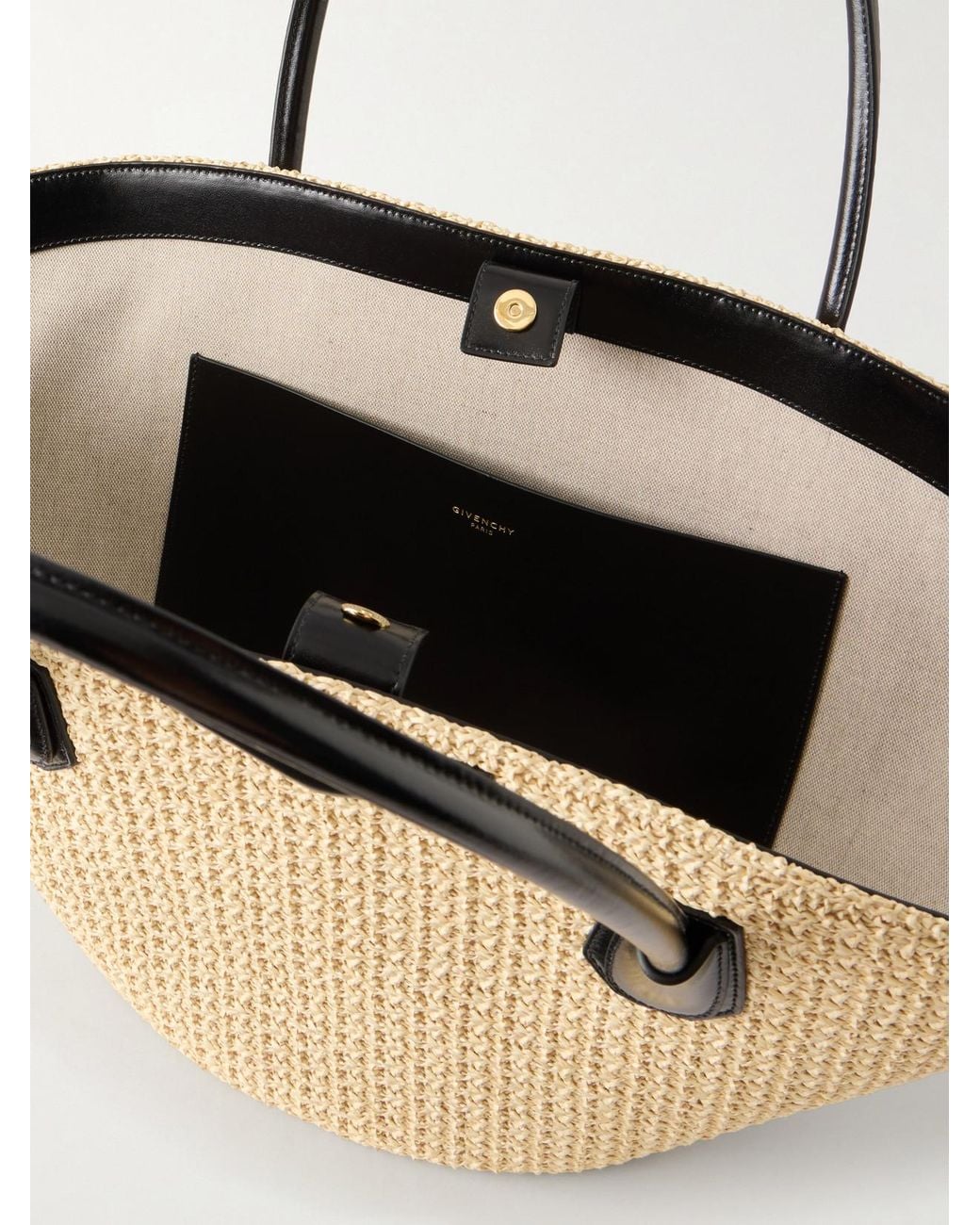 Givenchy Natural Antigona Small Leather-Trimmed Raffia Tote