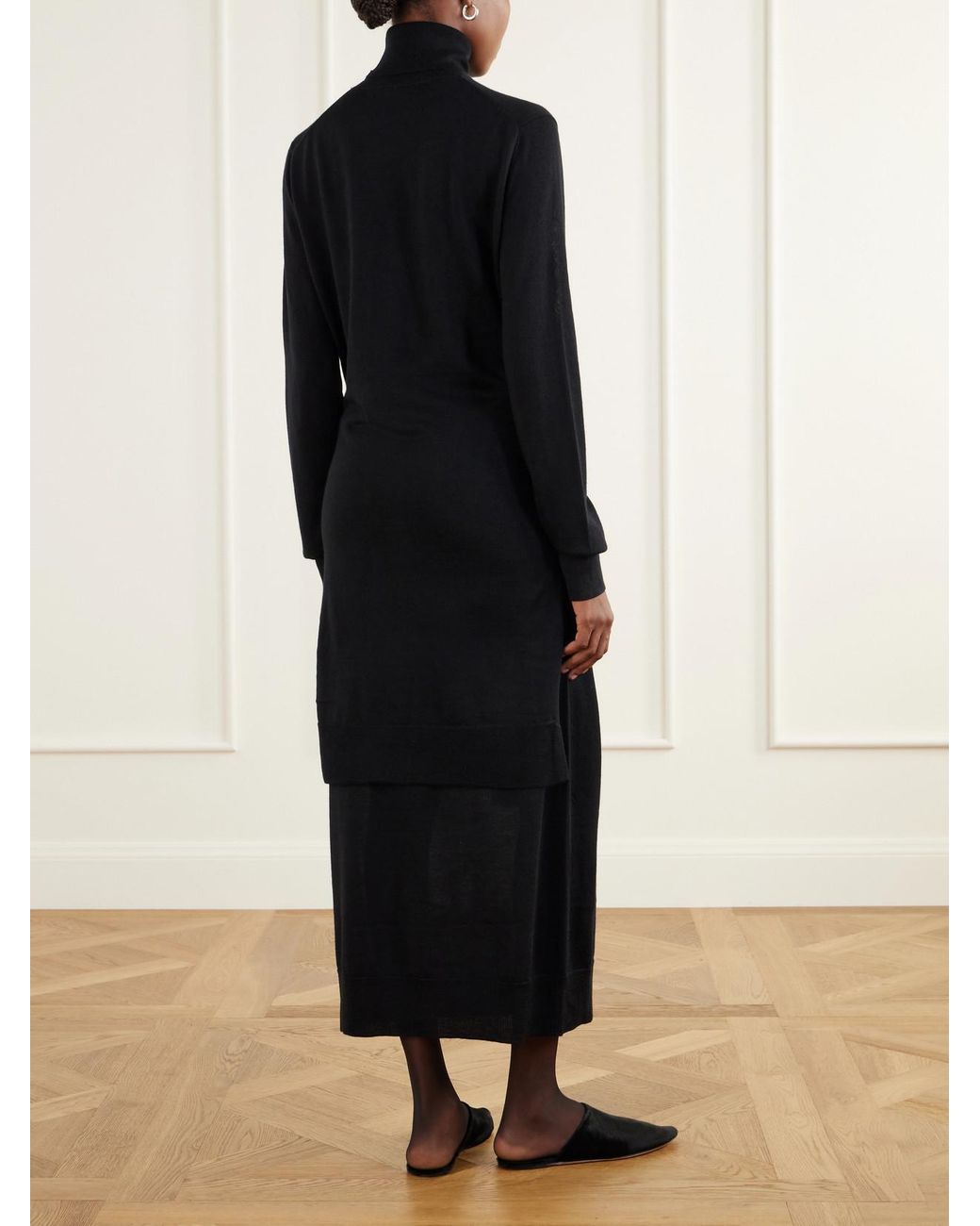 Totême Blue Tie-Detail Wool And Silk-Blend Midi Dress
