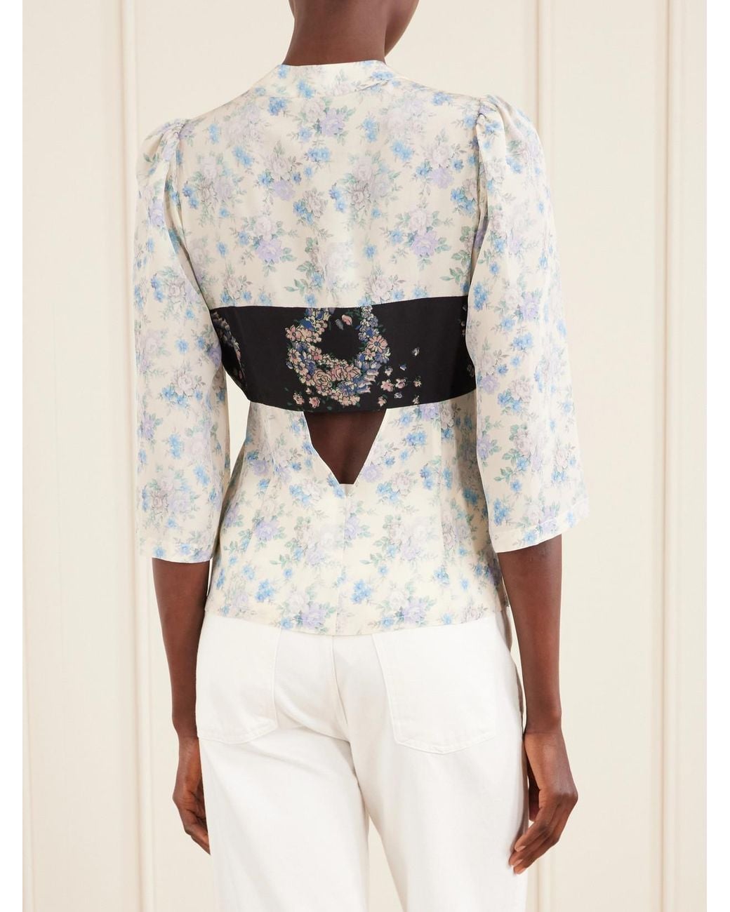Maison Mayle White Kazu Floral-Print Silk Top