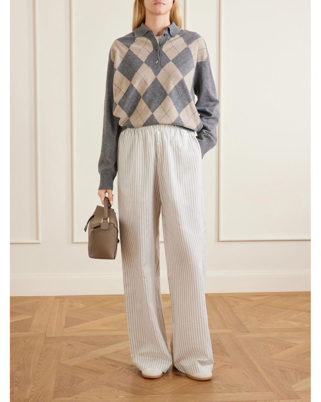 Rohe Gray Argyle Cashmere, Wool And Silk-Blend Polo Sweater