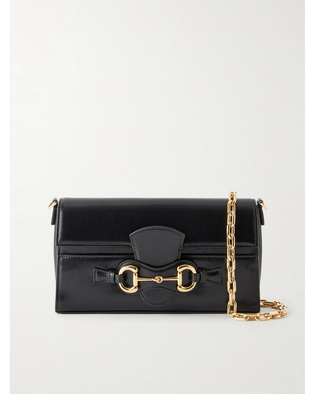 Gucci Black Horsebit Ristretto Embellished Leather Shoulder Bag