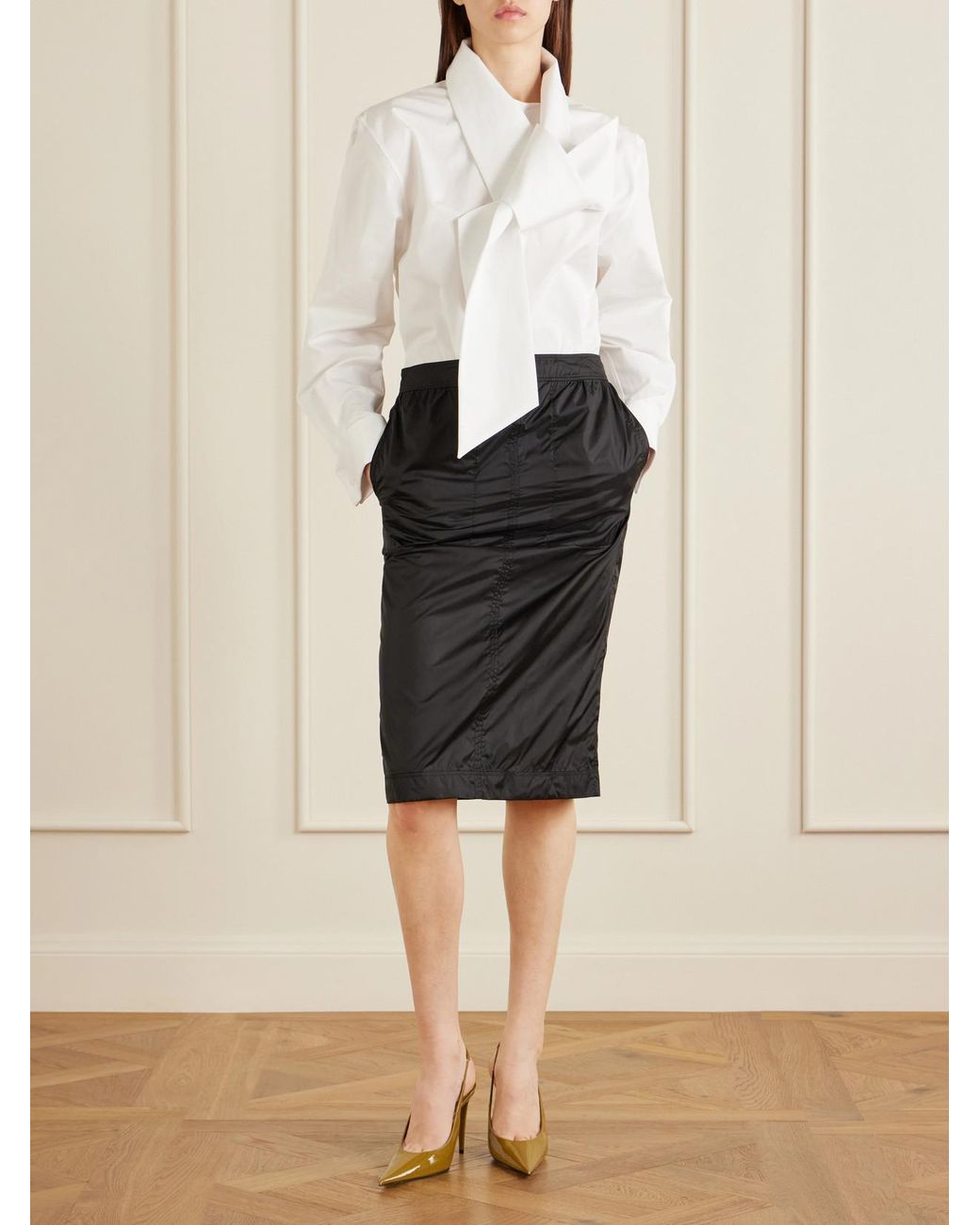 Saint Laurent Black Woven Midi Skirt