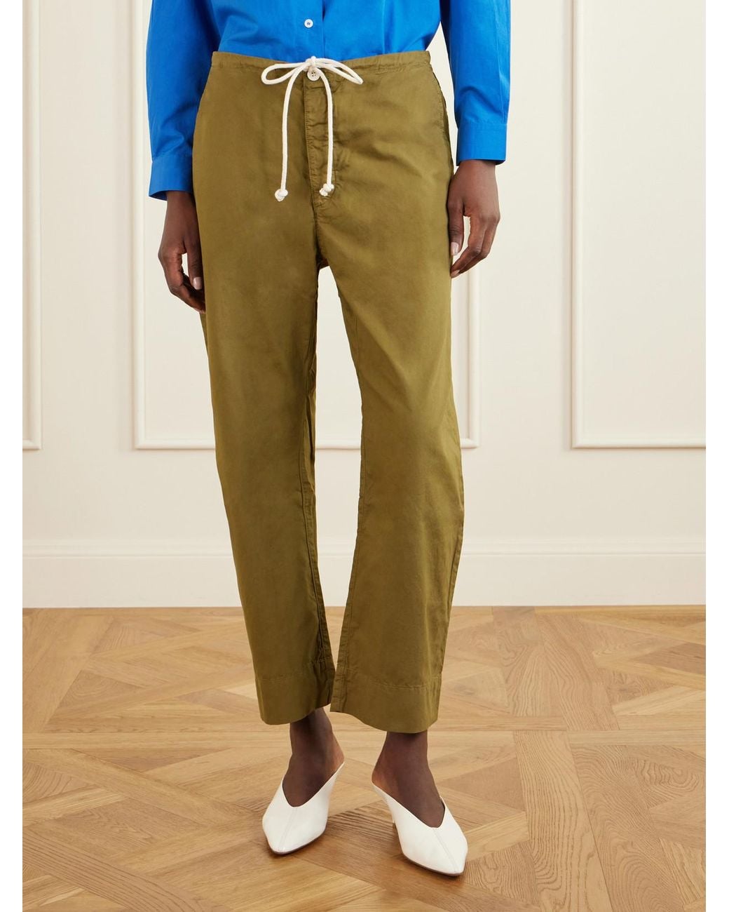 Jamie Haller Green The Rope Tie Cotton Wide-Leg Pants