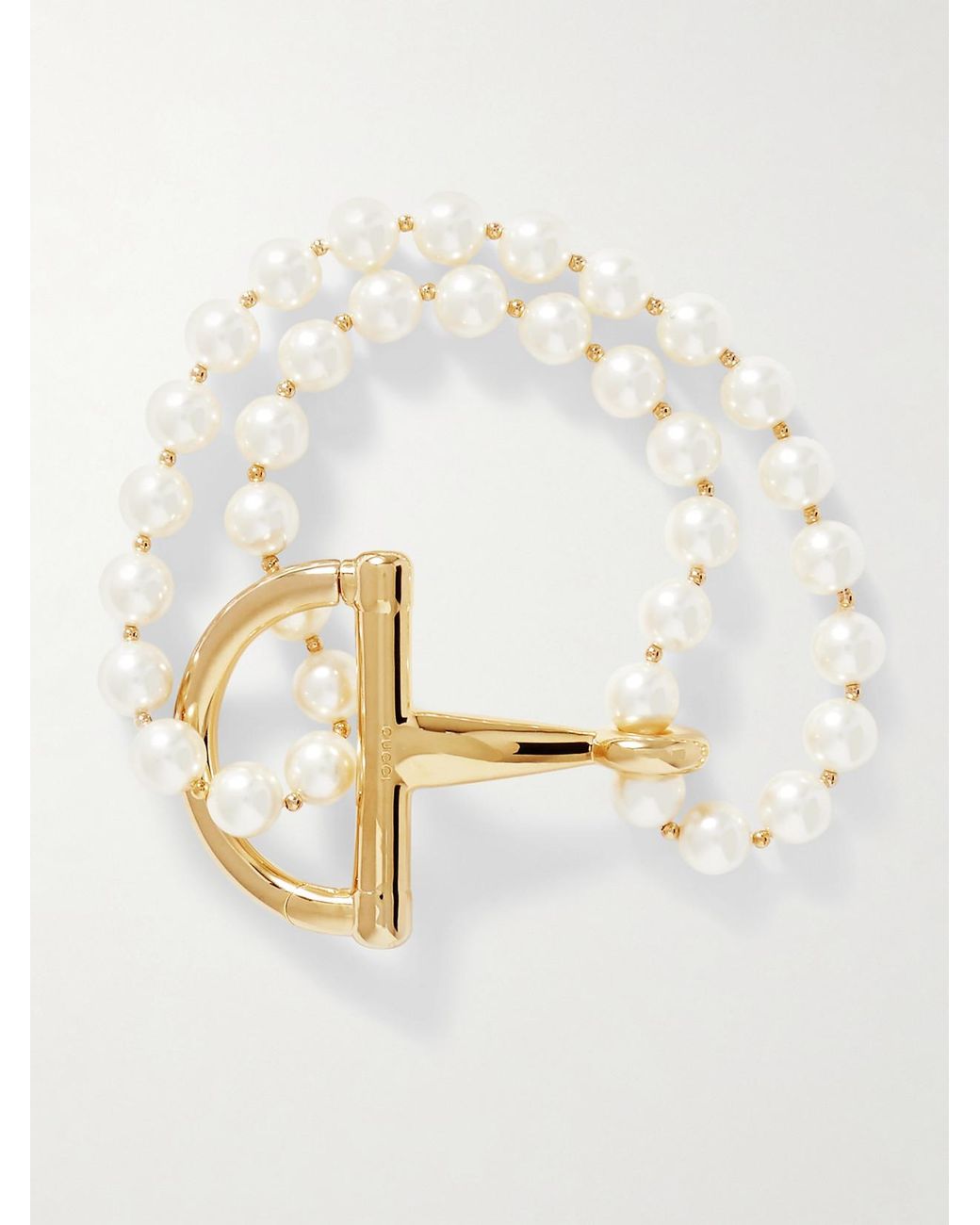 Gucci White Tone And Faux Pearl Bracelet