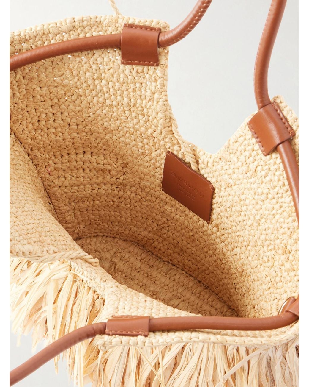 Zimmermann Natural Goldentime Small Leather-Trimmed Fringed Raffia Tote