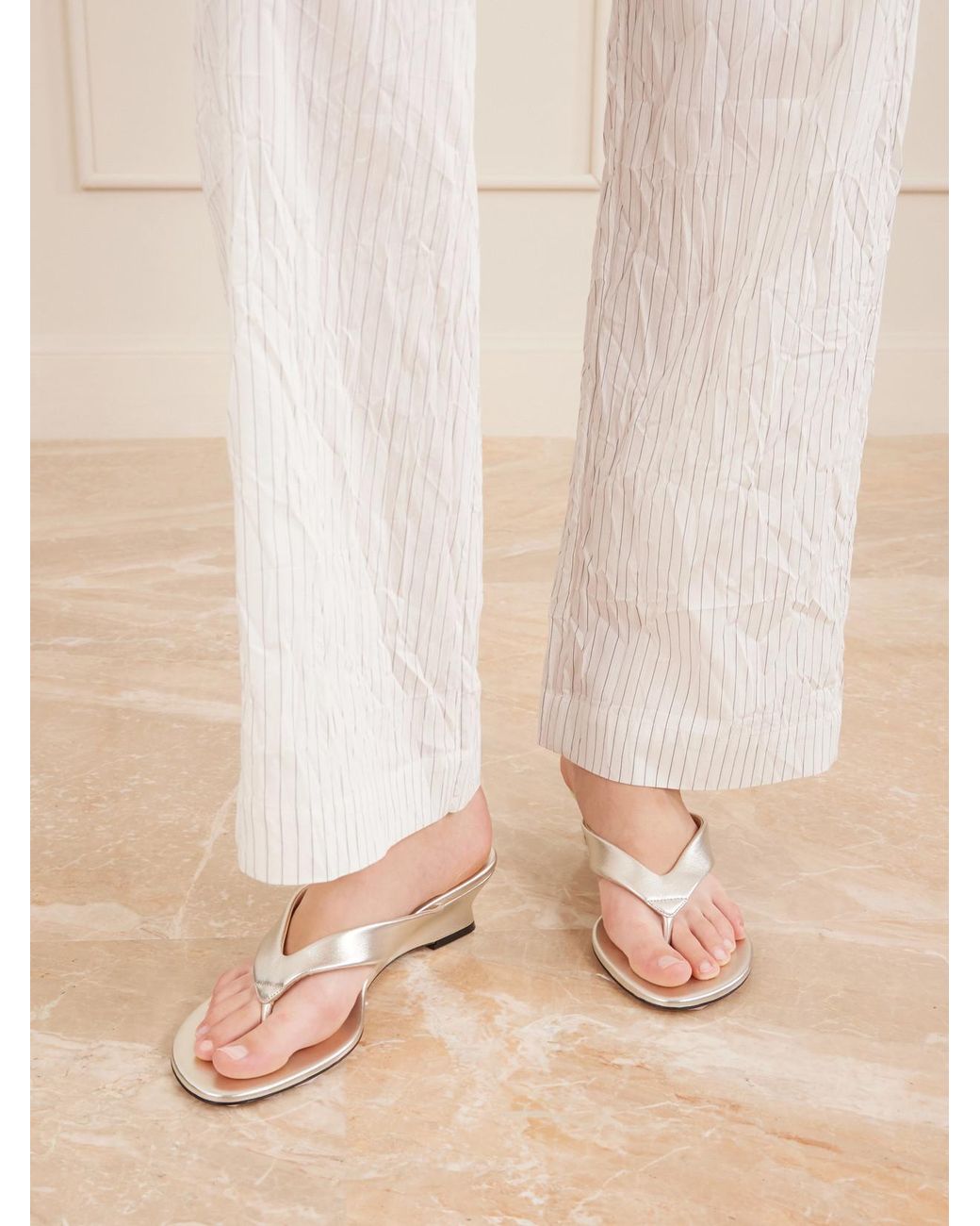 Le Monde Beryl Natural 40 Metallic Leather Wedge Sandals