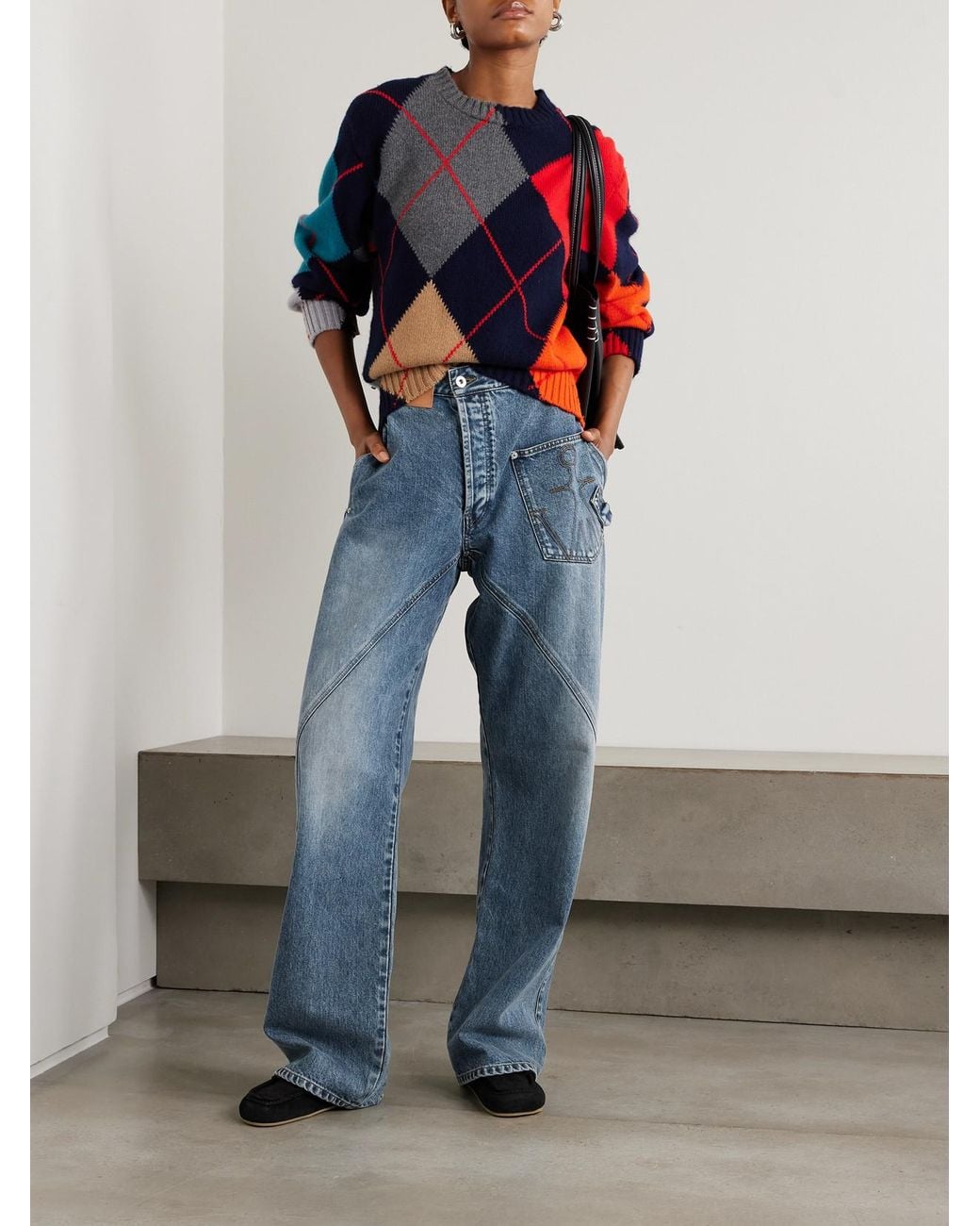 J.W. Anderson Blue Twisted Asymmetric Embroidered High-Rise Jeans
