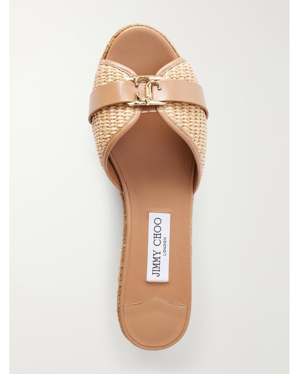 Jimmy Choo Natural Leda 50 Leather-Trimmed Raffia Platform Espadrilles