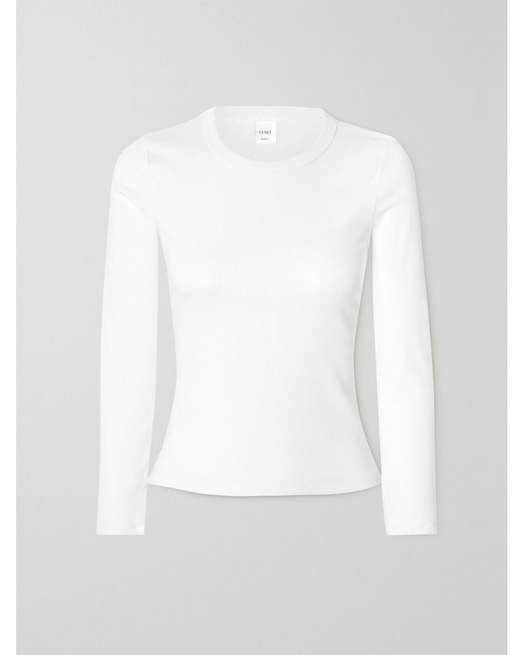 Leset White Kelly Ribbed Stretch-Cotton Jersey Top