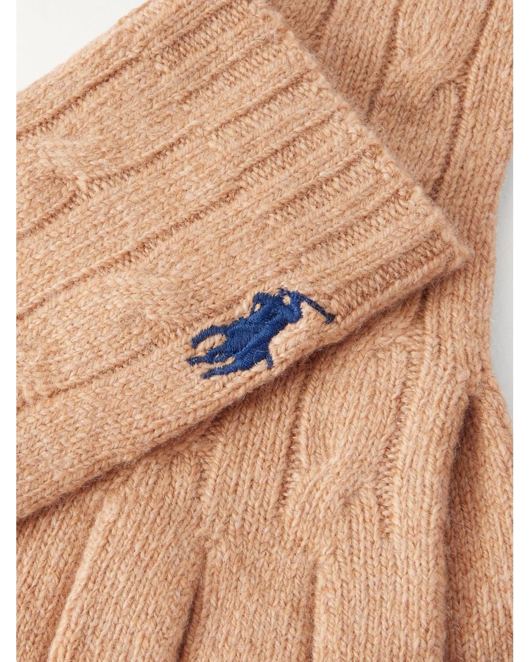 Polo Ralph Lauren White Logo-Embroidered Cable-Knit Wool-Blend Gloves