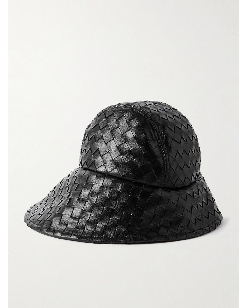 Bottega Veneta Black Intrecciato Leather Bucket Hat