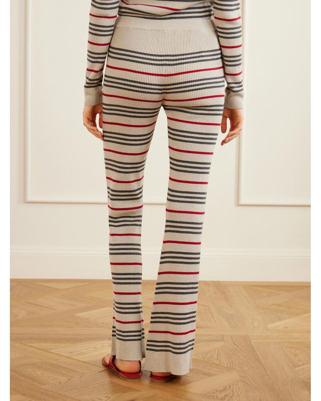 The Elder Statesman Natural Libeccio Striped Wool, Silk And Linen-Blend Flared Pants