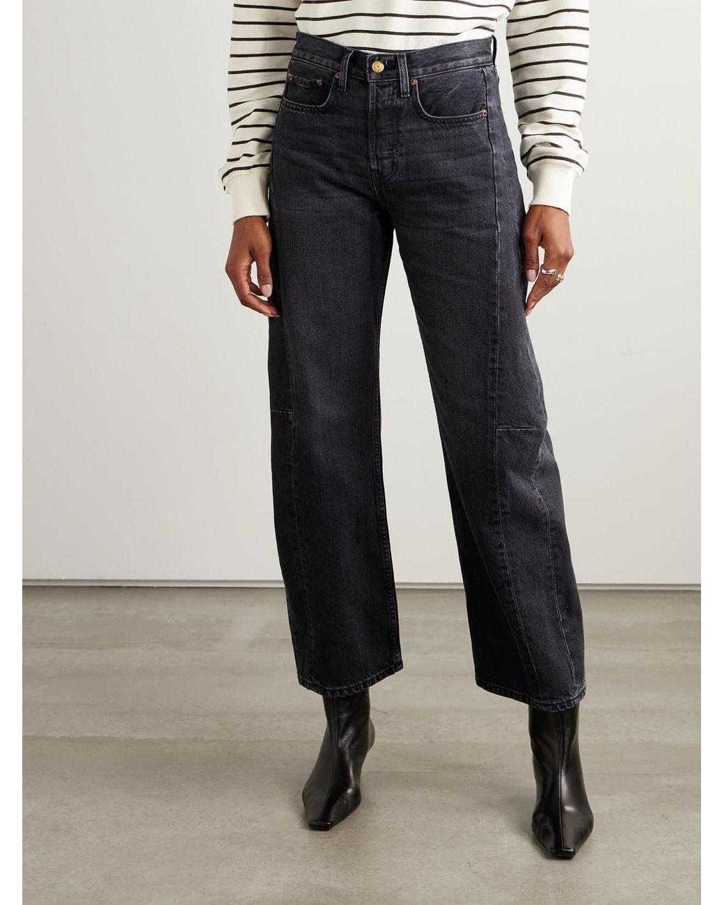 B Sides Blue Slim Lasso Cropped Mid-Rise Barrel-Leg Jeans