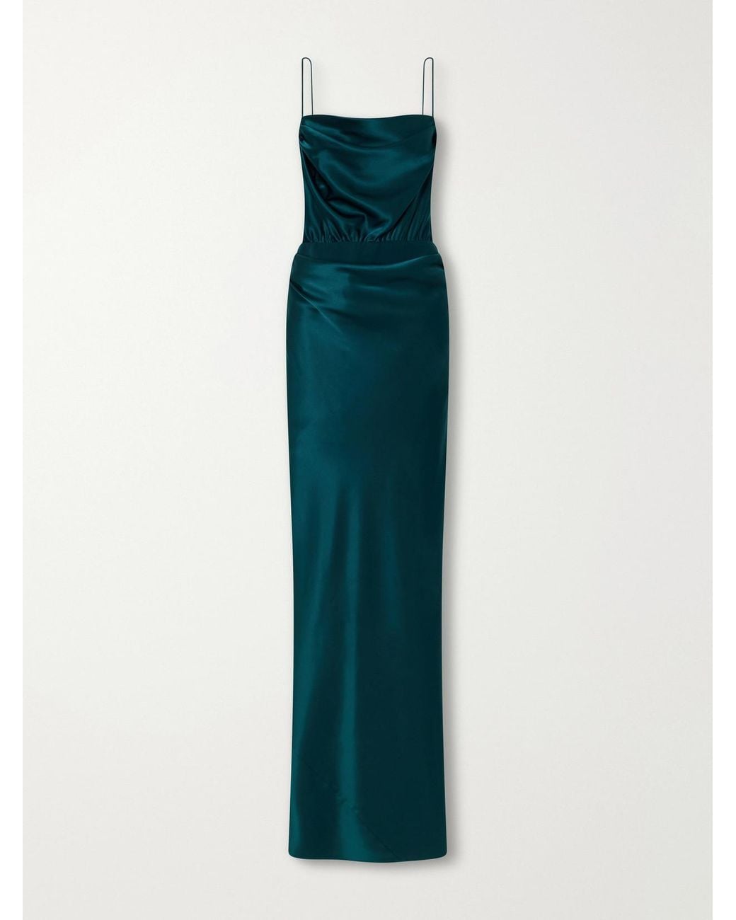 Heirlome Green Cleo Gathered Silk-Satin Gown