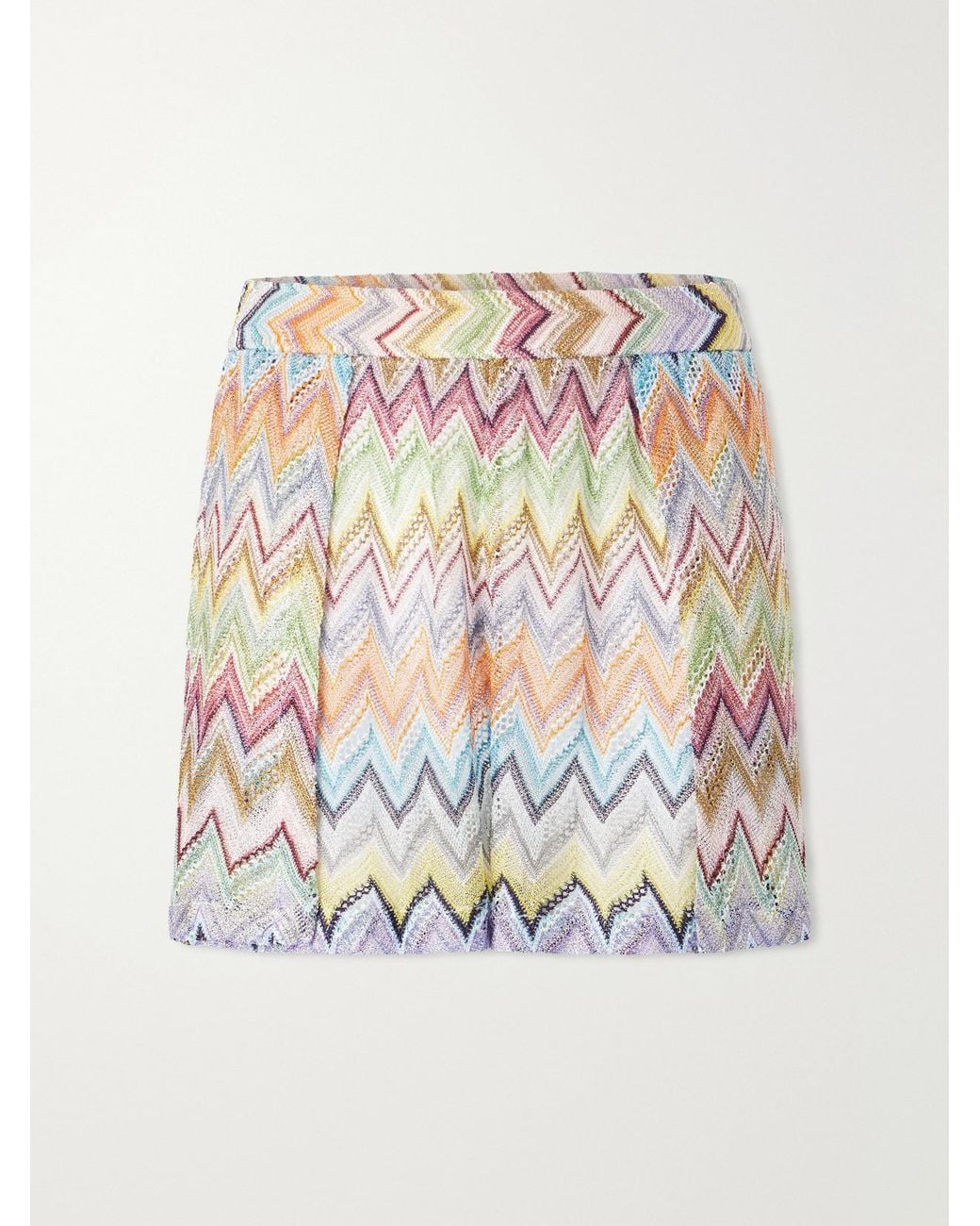 Missoni White Striped Metallic Crochet-Knit Shorts