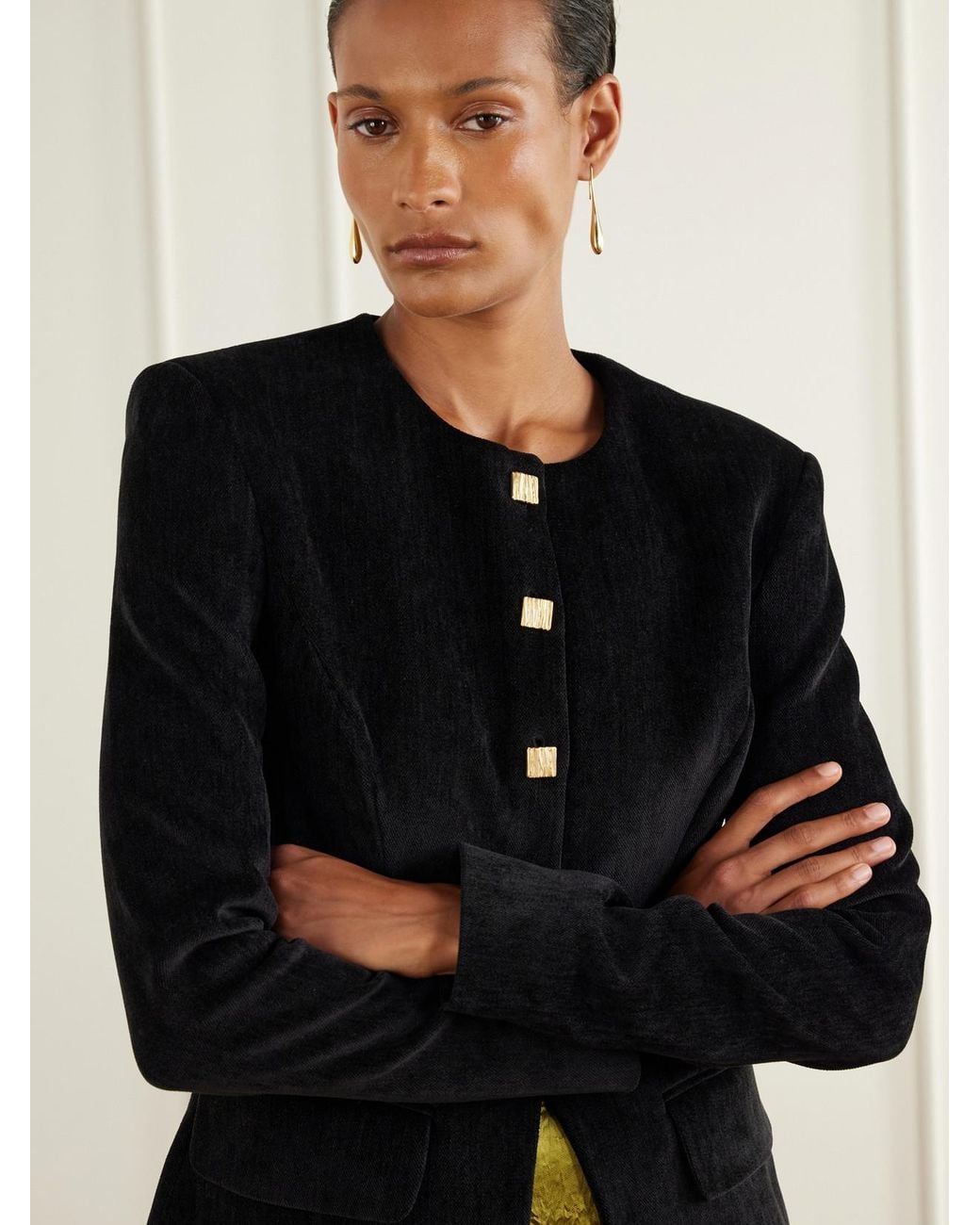 TOVE Black Moya Button-Embellished Velvet Jacket