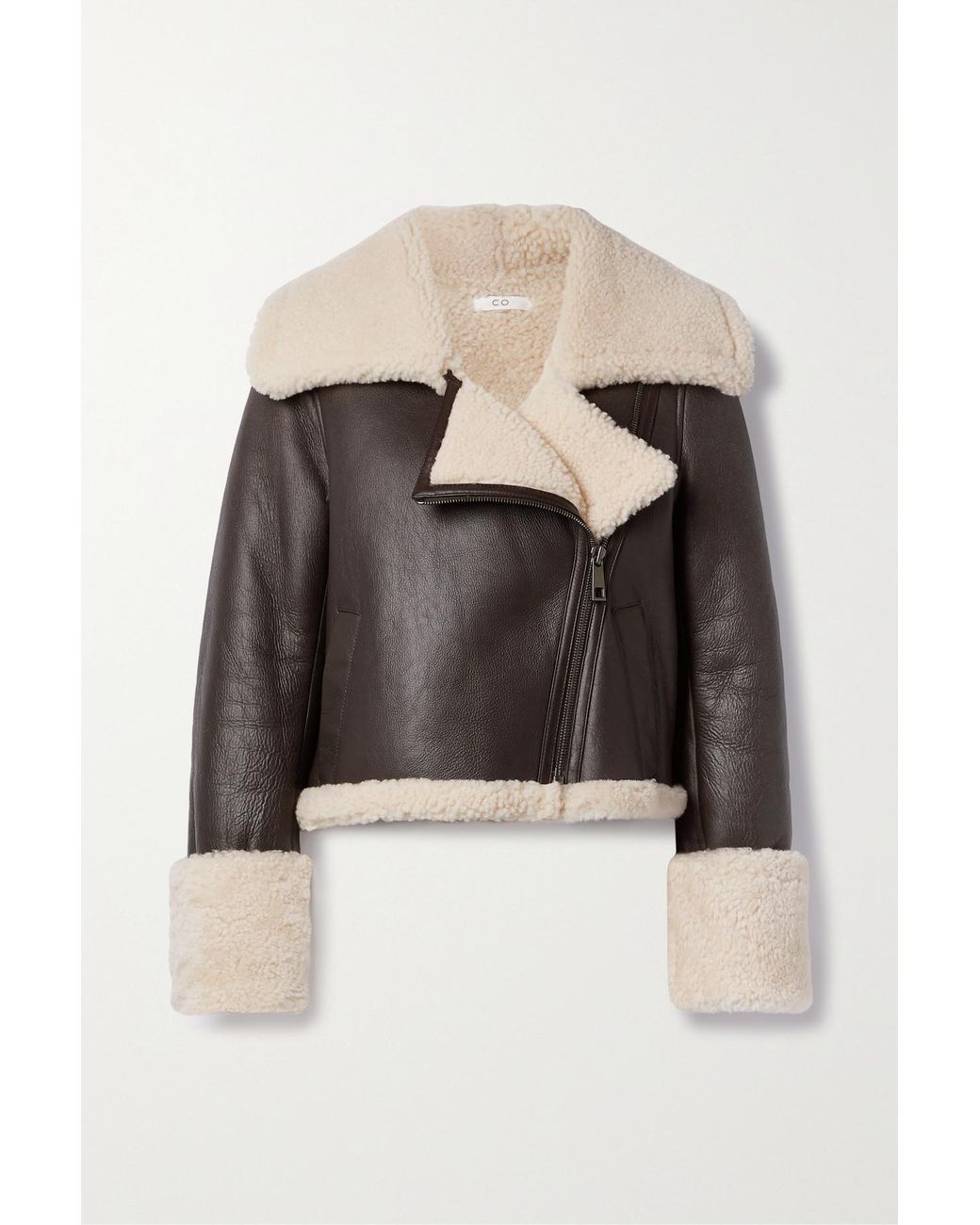 Co. Cropped Shearling Jacket in Black | Lyst