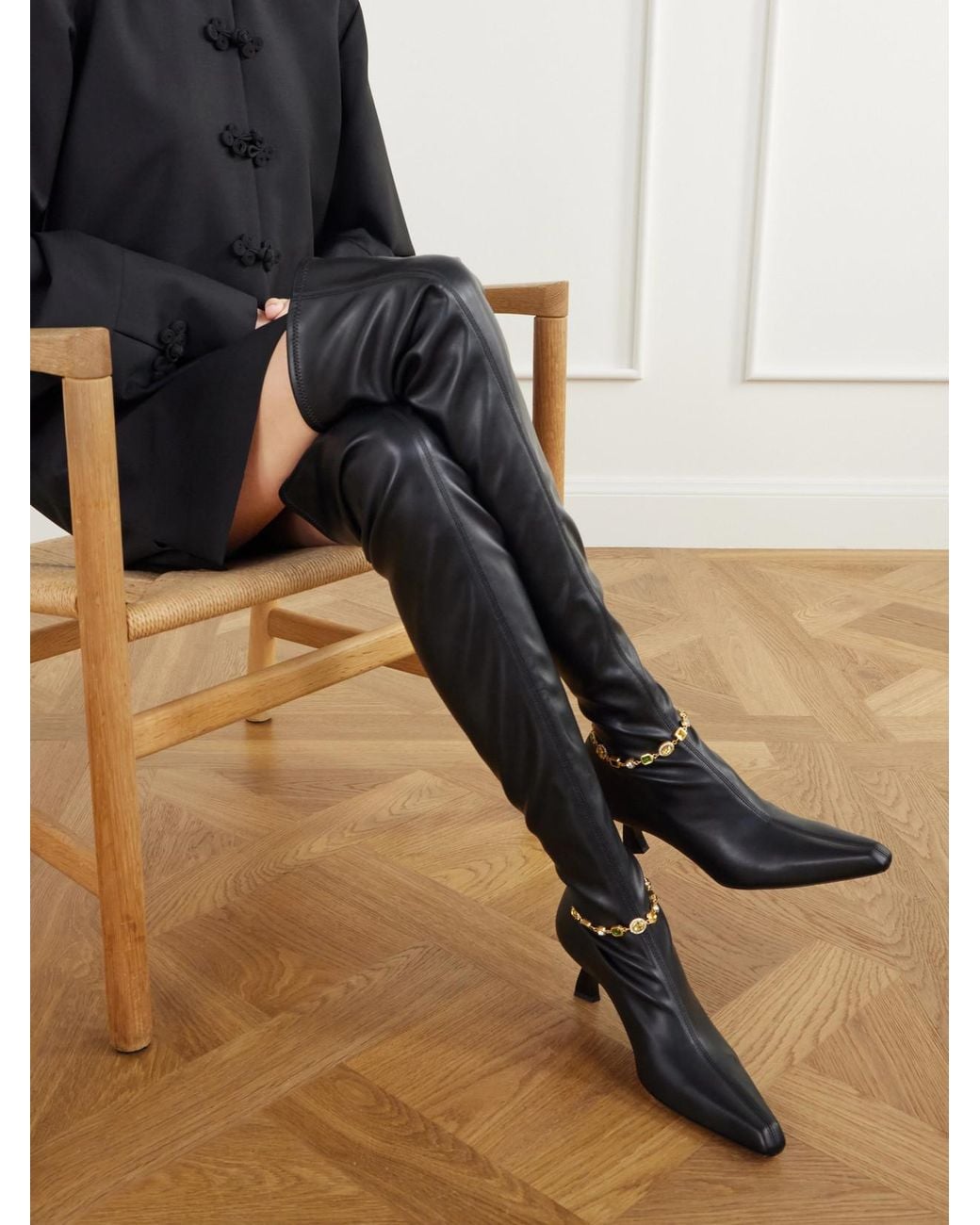 NODALETO White Dona Stretch 50 Crystal-Embellished Glossed Over-The-Knee Boots