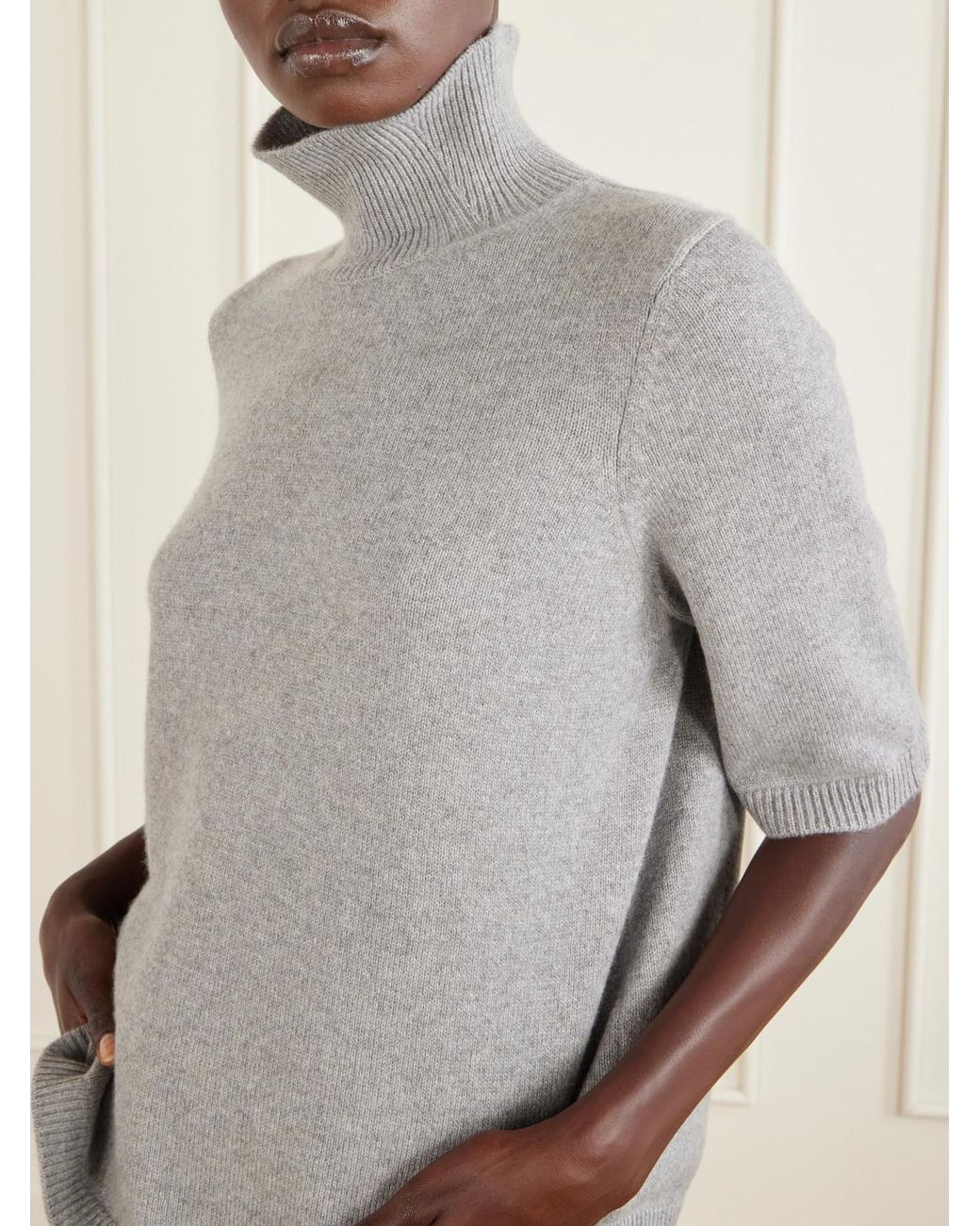 Alaïa Gray Cashmere-Blend Turtleneck Sweater