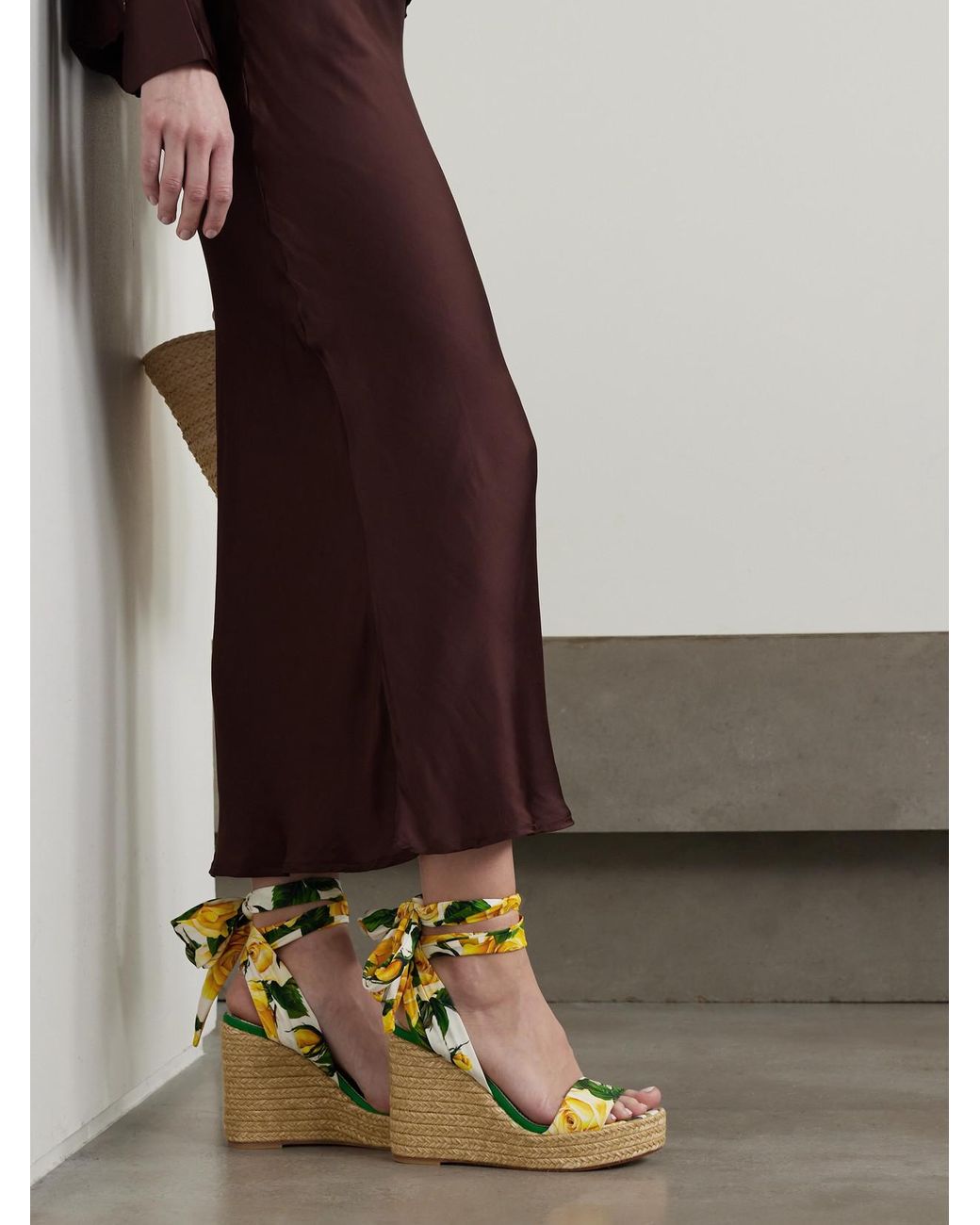 Dolce Gabbana Lolita Floral print Stretch silk Espadrille Wedge