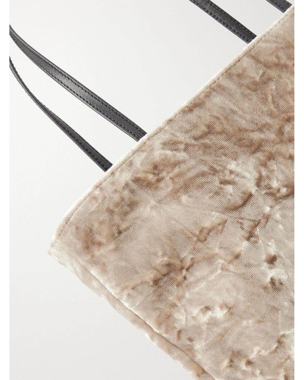 Valesque Natural Thea Leather-Trimmed Crushed-Velvet Tote
