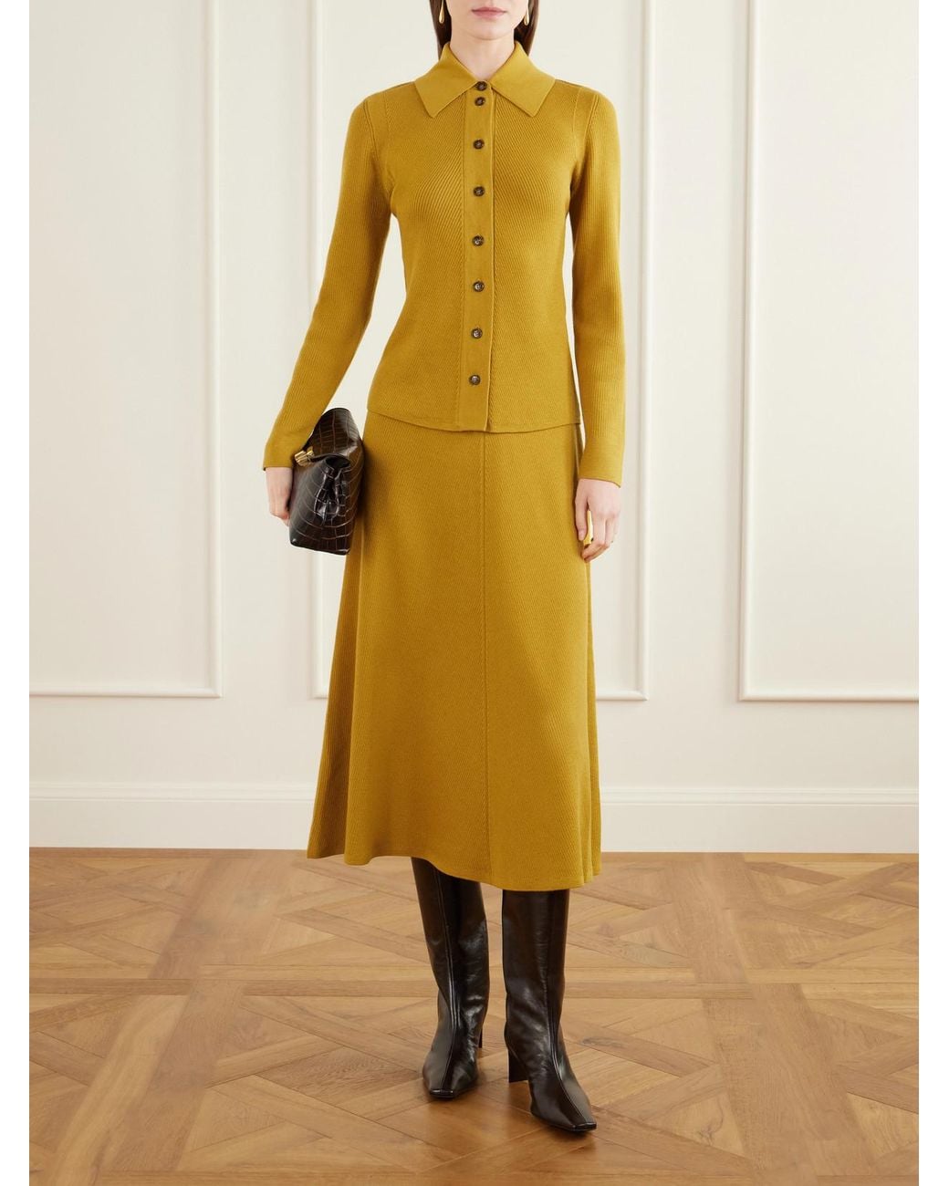 Emilia Wickstead Yellow Dorian Ribbed Wool Midi Skirt